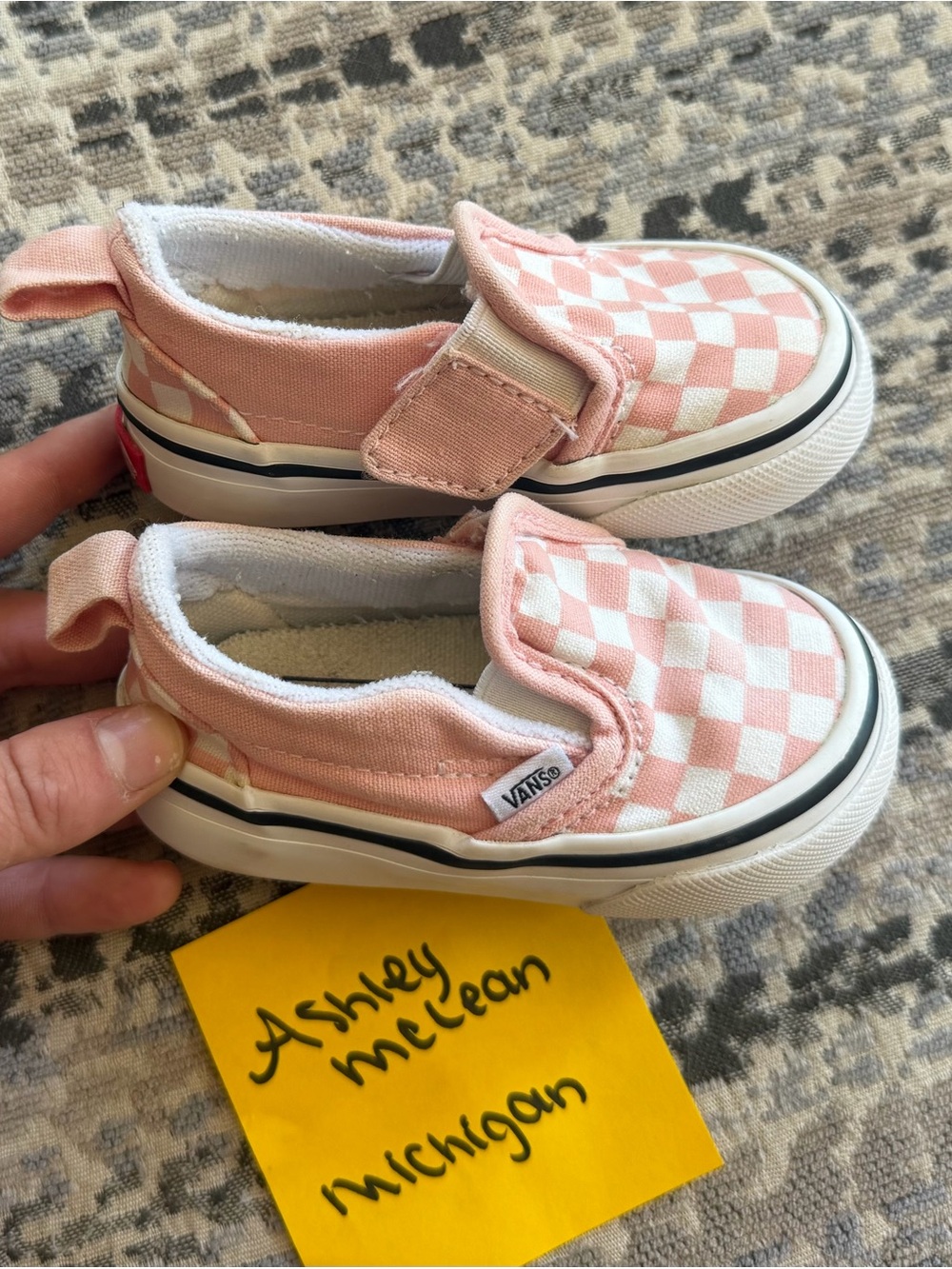 Vans Kids Pink & White Checkerboard Slip-On Canvas Shoes